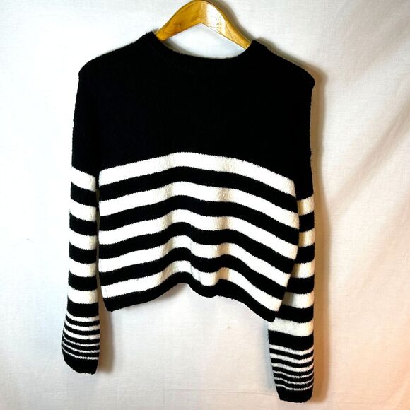 Altar'd State Black Off-White Striped Fluffy Boxy Slightly Cropped LS Sweater S - Picture 3 of 12